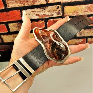 SUPER HUGE AMBER STERLING LEATHER RARE UNISEX BRACELET 9 BY AMBERMODA